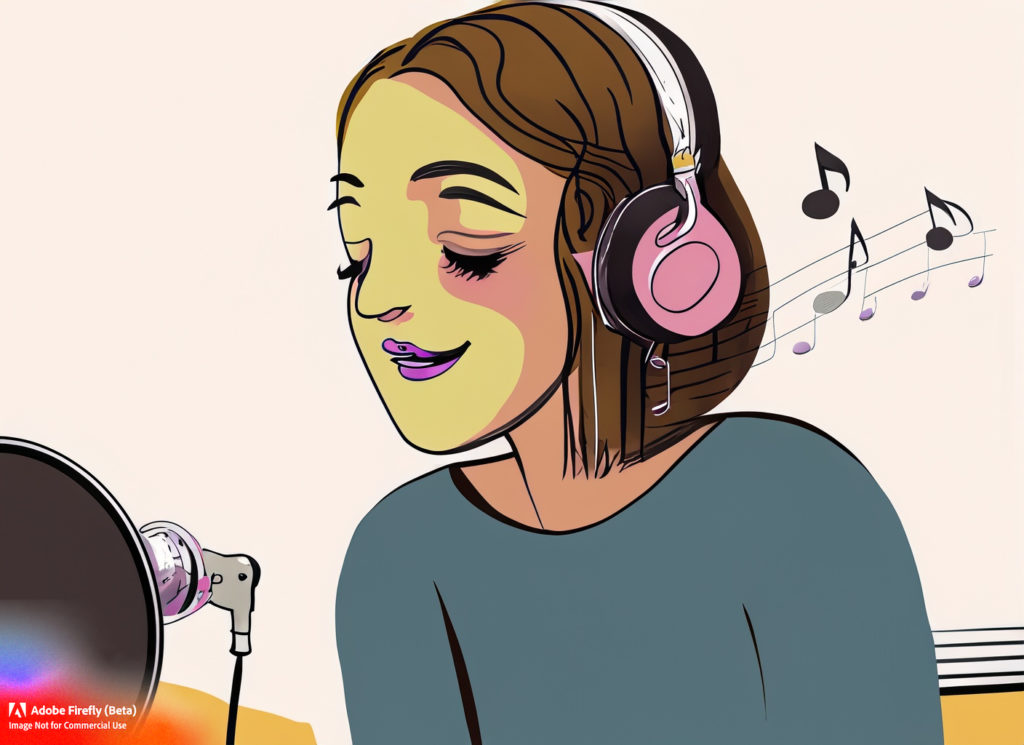 a singer listening to a recording of their own performance, emphasising self-evaluation and growth