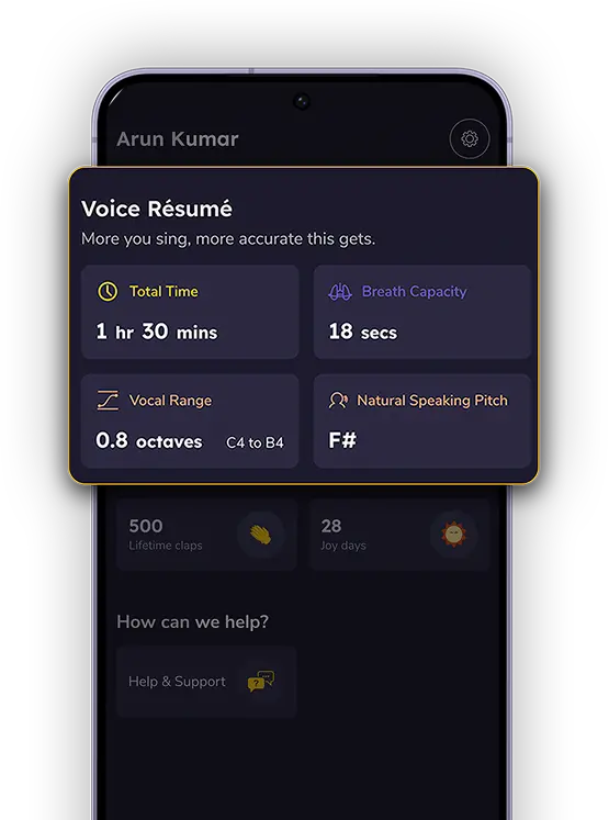 Screenshot of Riyaz app voice tracking dashboard