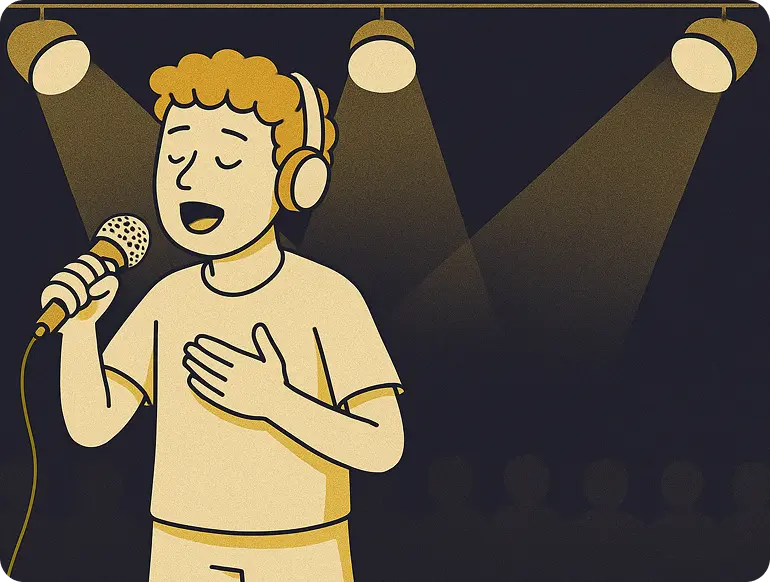 Illustration of a music contestant preparing using Riyaz app